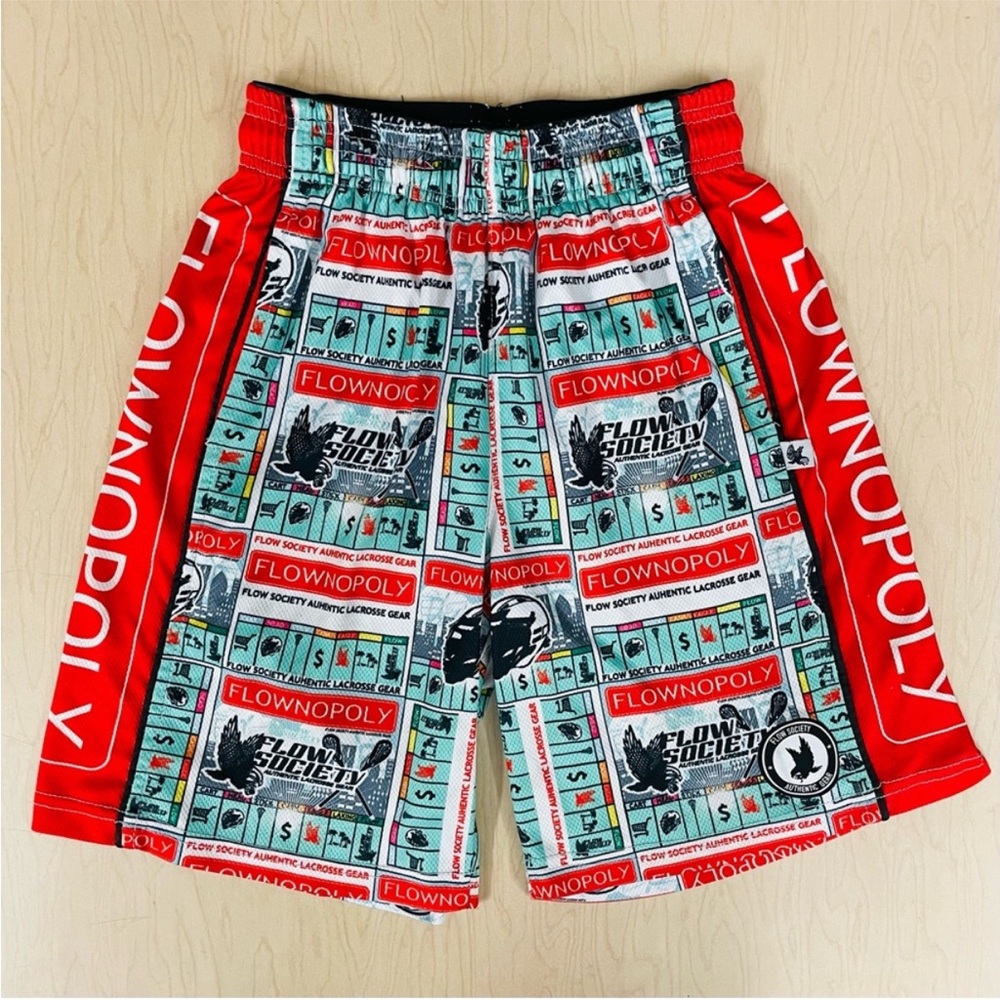 Flow Society Lacrosse Shorts Boys Large Monopoly Lax Flownopoly Board Game